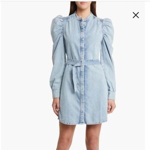 NWT FRAME Gillian Belted Puff Shoulder Long Sleeve Denim Dress - Size L